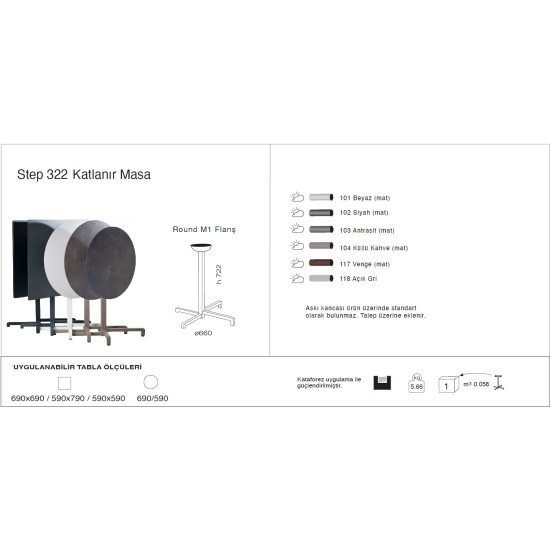 Step 322 Masa Ø59 / Ø69 / 59x59 / 69x69 - KATLANIR