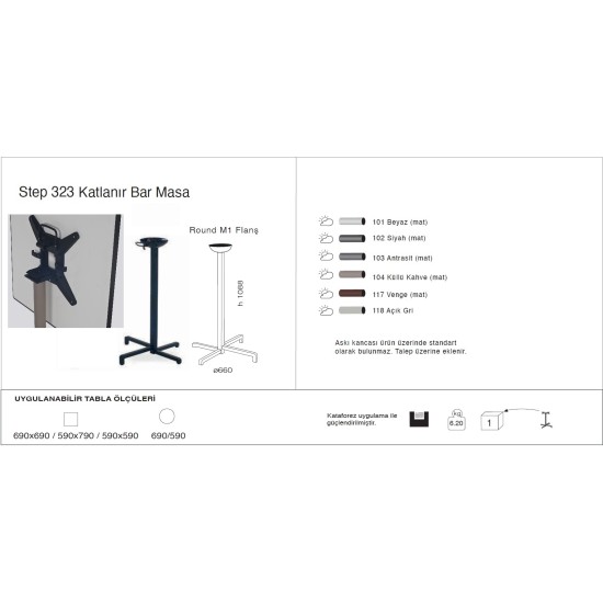 Step 323 Masa Ø59 / Ø69 / 59x59 / 69x69 - KATLANIR BAR