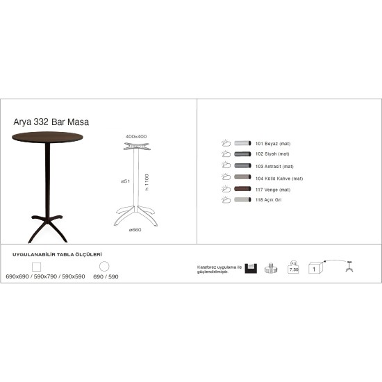 Arya 332 Masa Ø59 / Ø69 / 59x59 / 69x69 - BAR Arya 332 Masa Ø59 / Ø69 / 59x59 / 69x69 - BAR