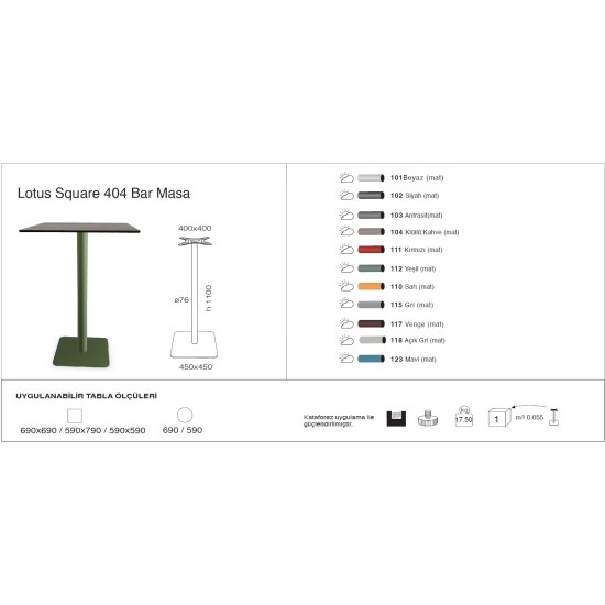 Lotus Square 404 Masa   Ø59 / Ø69 / 59x59 / 69x69 - BAR