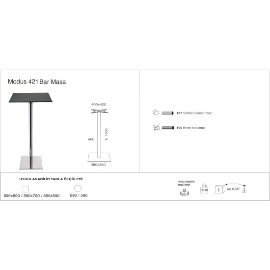 Modus 421 Masa Ø59 / Ø69 / 59x59 / 69x69 - BAR