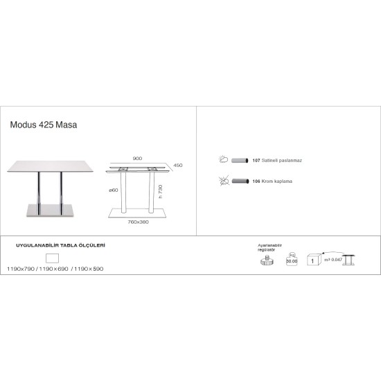 Modus 425 Masa 59x119 / 69x119 / 79x119
