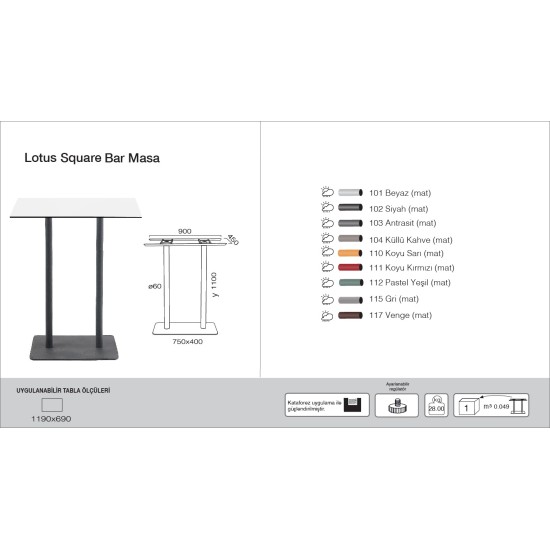 Lotus Square Masa (119x69) - BAR