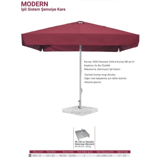 MODERN | İpli Sistem Kare Şemsiye 4x4