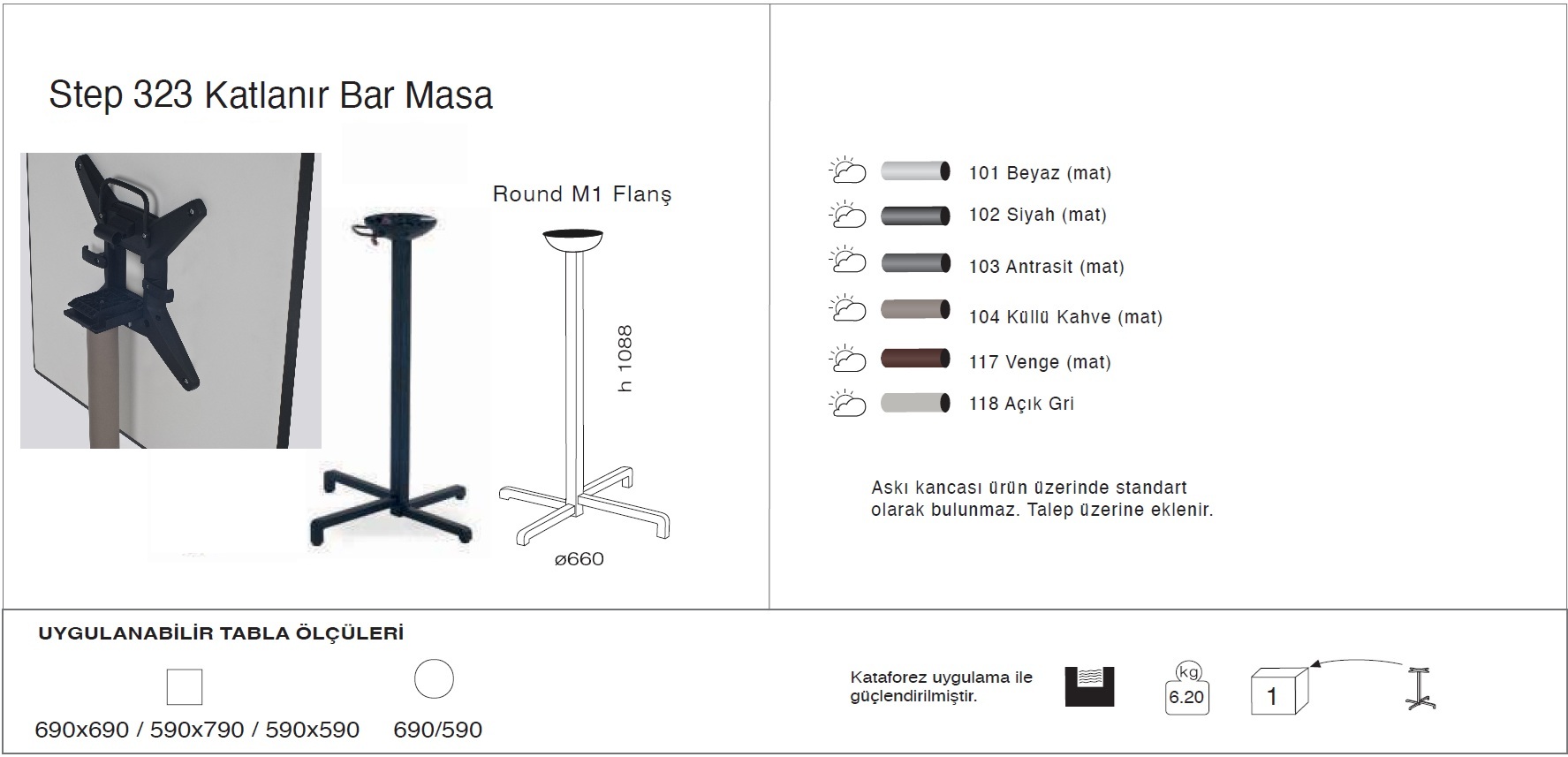 Step 323 Masa Ø59 / Ø69 / 59x59 / 69x69 - KATLANIR BAR