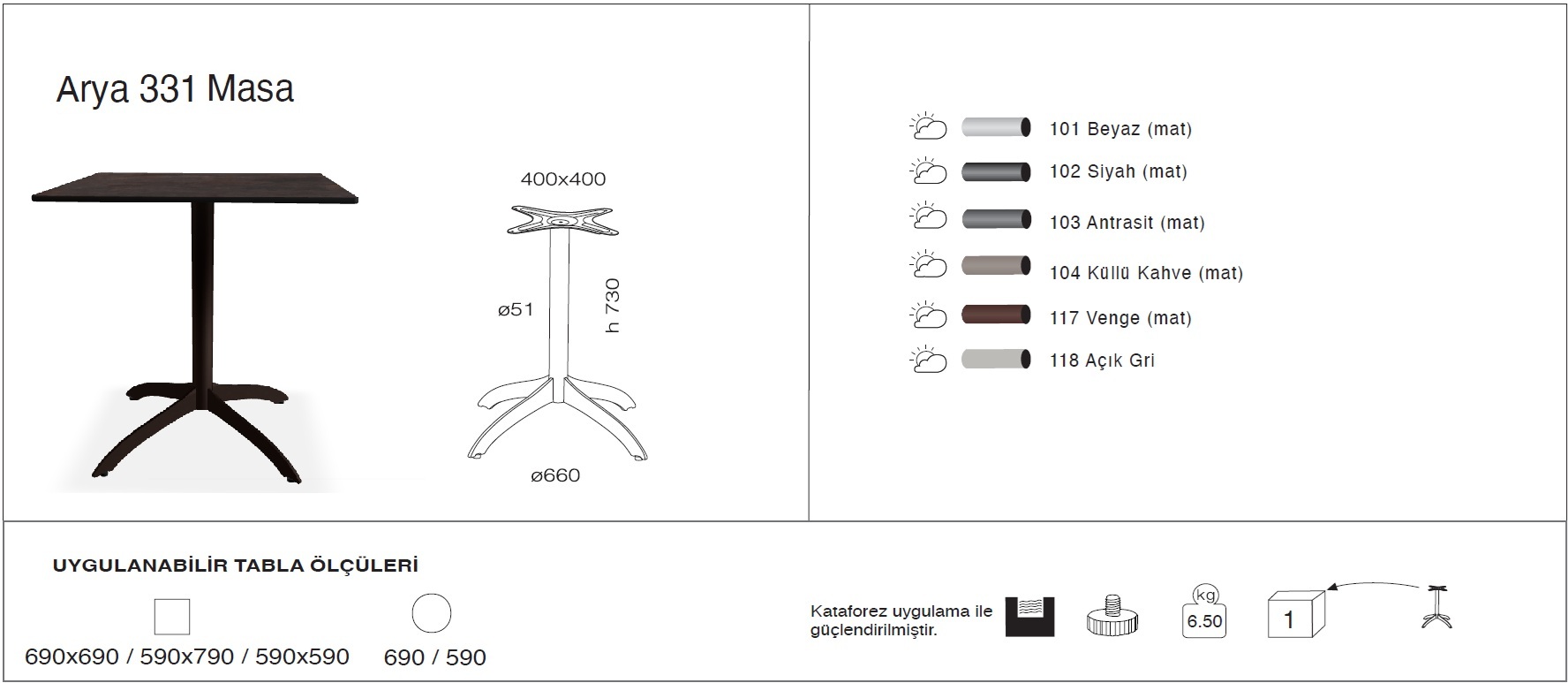 Arya 331 Masa Ø59 / Ø69 / 59x59 / 69x69 Arya 331 Masa Ø59 / Ø69 / 59x59 / 69x69