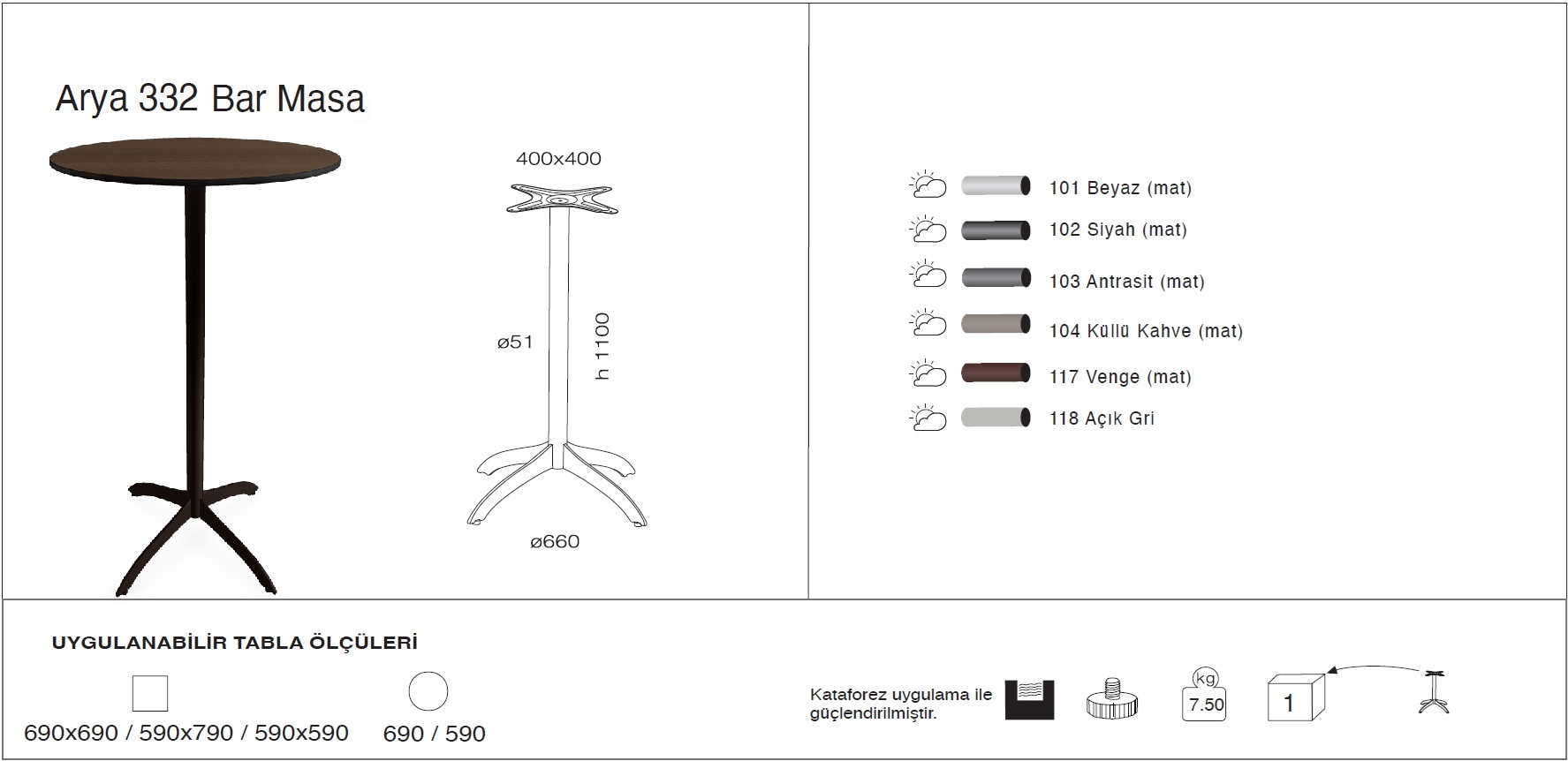Arya 332 Masa Ø59 / Ø69 / 59x59 / 69x69 - BAR