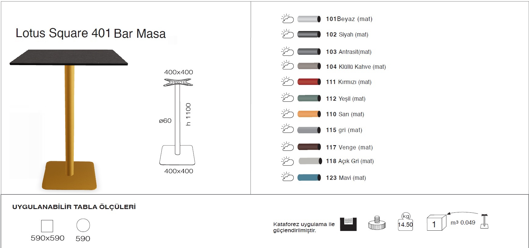 Lotus Square 401 Masa Ø59 / 59x59 - BAR Lotus Square 401 Masa Ø59 / 59x59 - BAR