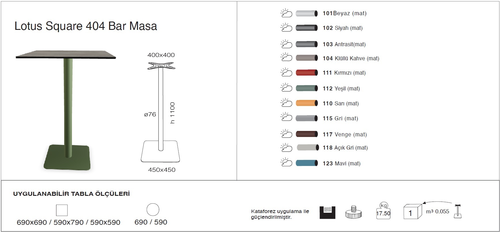 Lotus Square 404 Masa   Ø59 / Ø69 / 59x59 / 69x69 - BAR