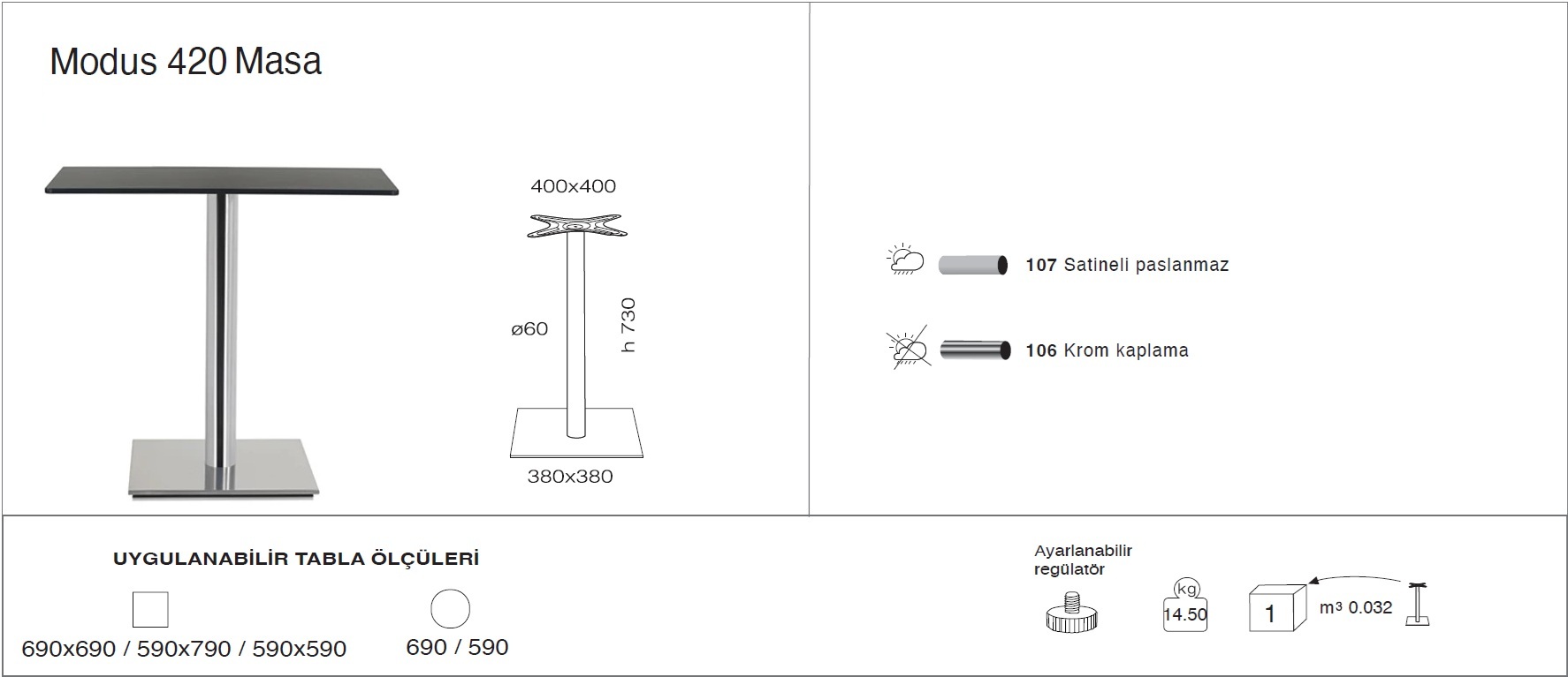 Modus 420 Masa Ø59 / Ø69 / 59x59 / 69x69 Modus 420 Masa Ø59 / Ø69 / 59x59 / 69x69