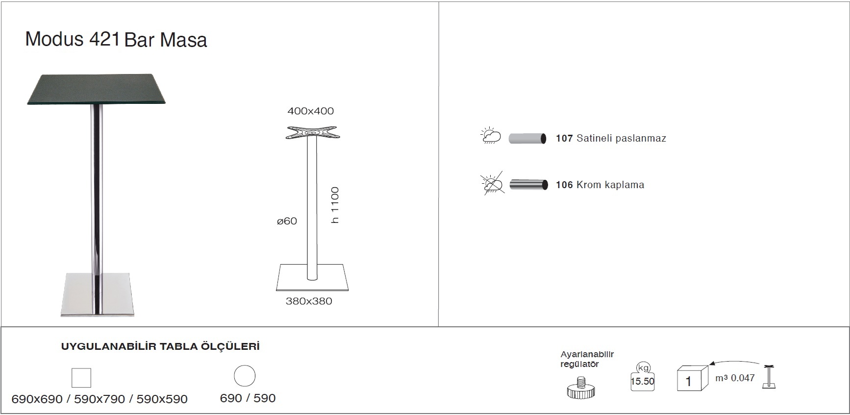 Modus 421 Masa Ø59 / Ø69 / 59x59 / 69x69 - BAR