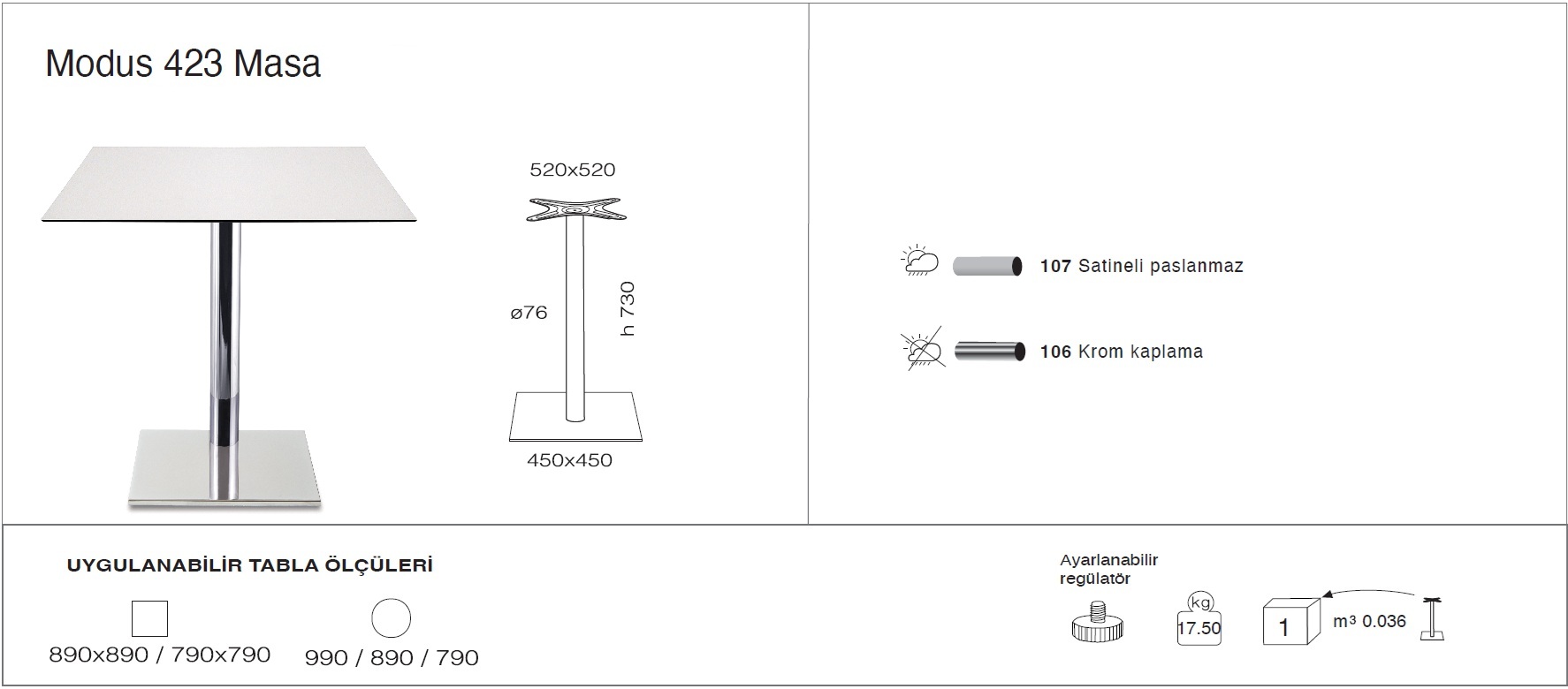 Modus 423 Masa Ø79 / Ø89 / Ø99 / 79x79 / 89x89
