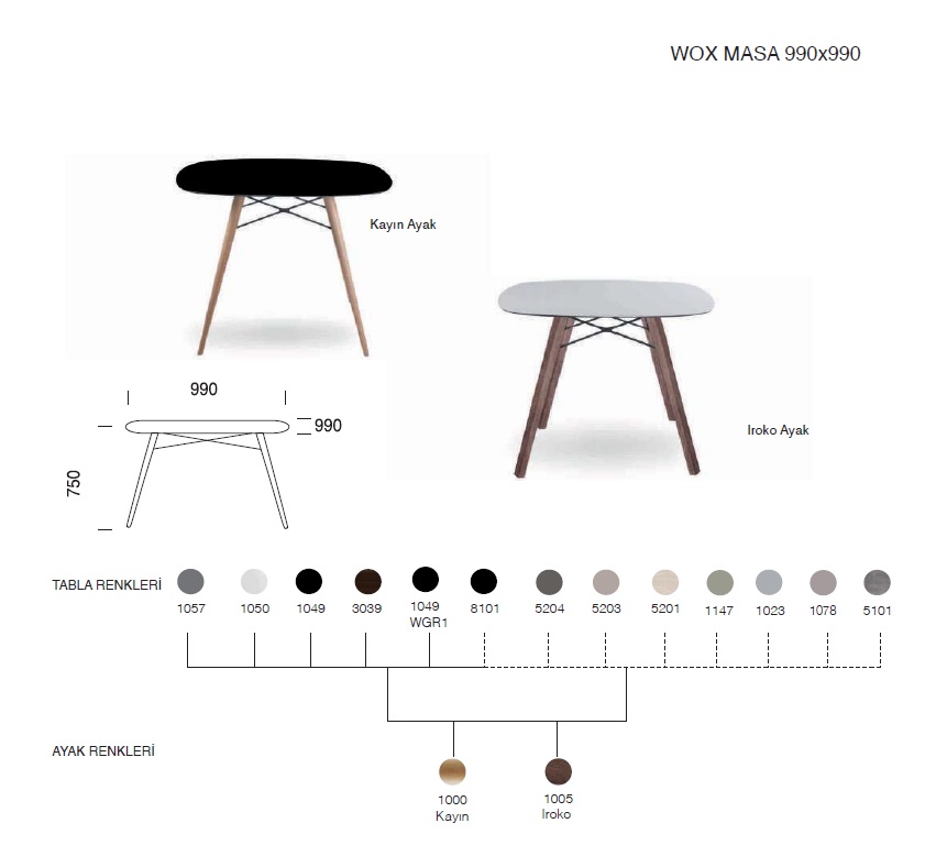 Wox Masa 99x99  (kayın)